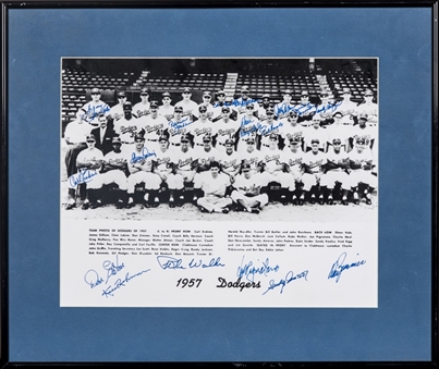 1957 Brooklyn Dodgers Multi Signed Photo In 19x16 Framed Display With 17 Signatures (Beckett)